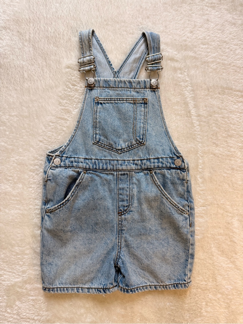 Zara Kids Light Blue Distressed Denim Short Overalls Size 3-4 years